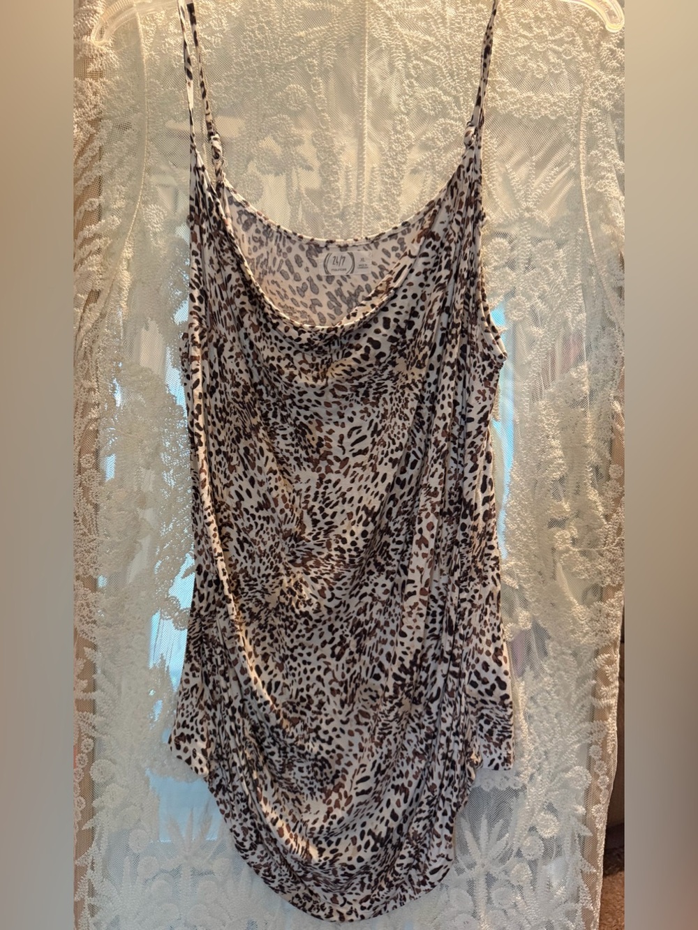 Cowl-Neck Leopard Print Camisole in Neutral